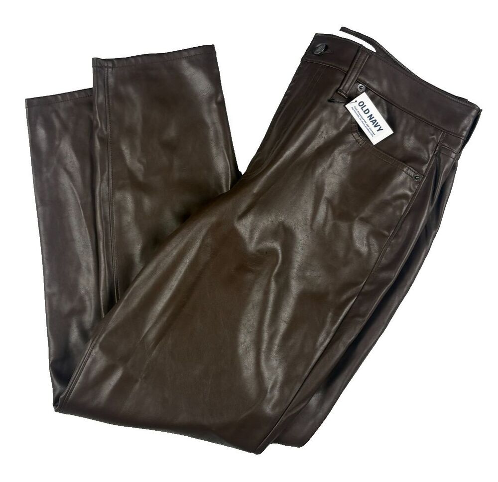 Old Navy OG Straight Faux Leather Pants Womens 12 Chocolate Brown High Rise NWT